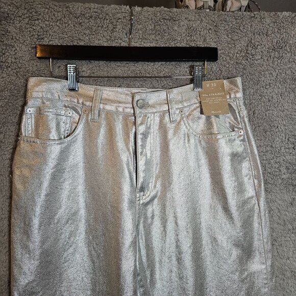 Madewell 90s Straight High-Rise Silver Metallic Jeans W30 Fitted Hip Straight Le - Picture 3 of 11